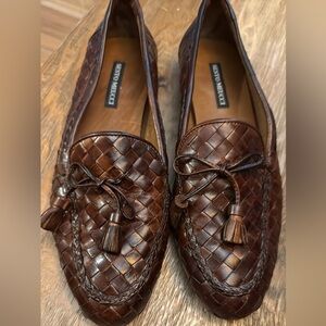 Sesto Meucci Leather Loafers with Woven Design and tassel italian made
